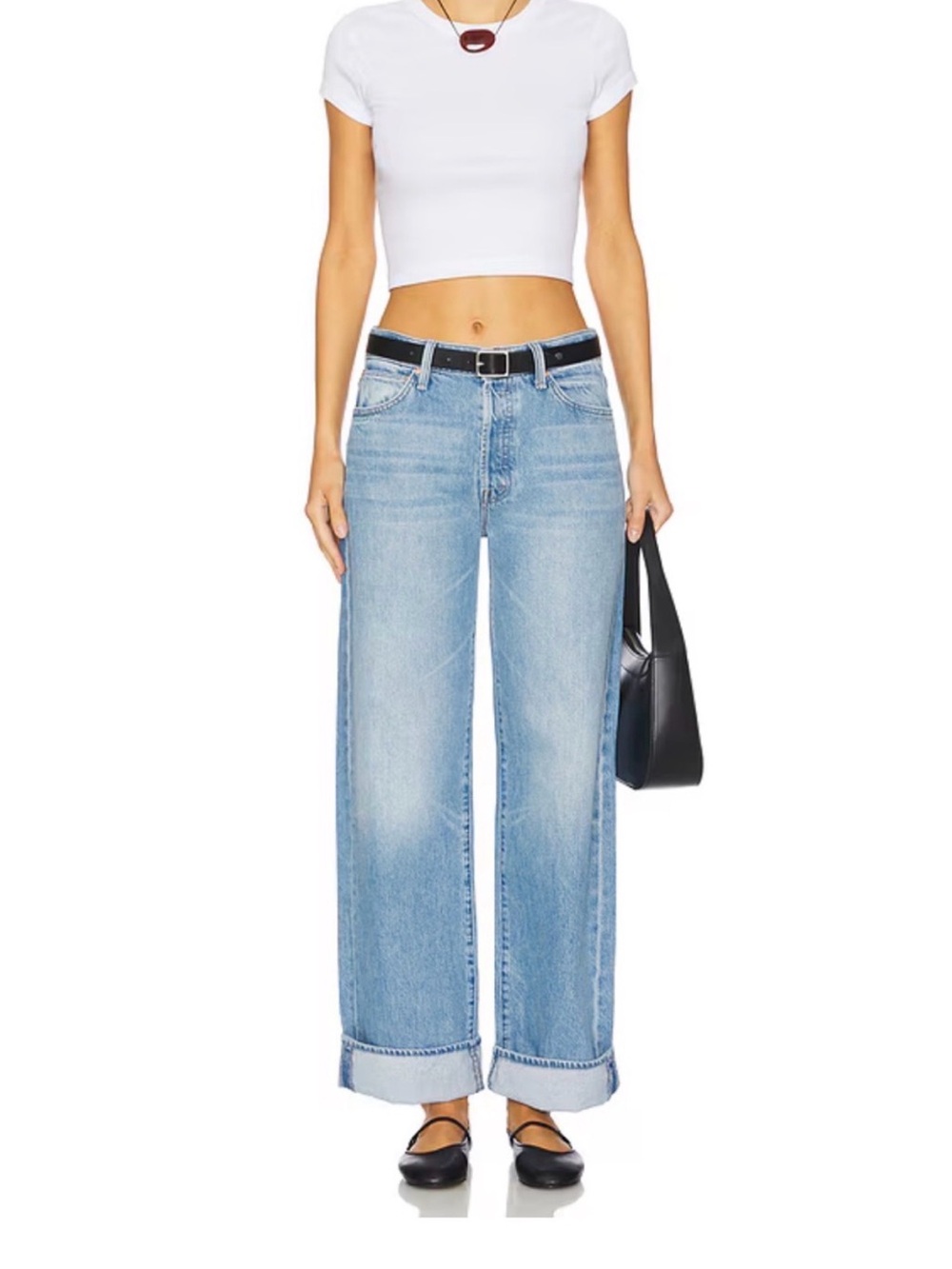 MOTHER Superior Lil’ Dodger Button Hover Cuff Light Wash Wide-Leg Cuffed Jeans - Picture 1 of 9